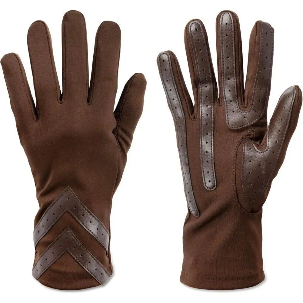 Women's Brown - Smartdri Spandex Gloves Warm Fleece Lined Chevron Touchscreen